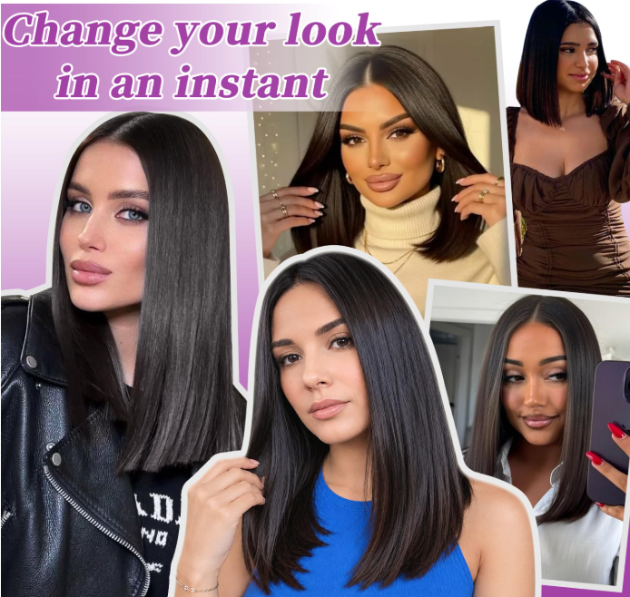 Everyday BeautBlack Bob Wig Lace Front Long Sleek Straight Bob 15 Inch Shoulder Lengthy Staple