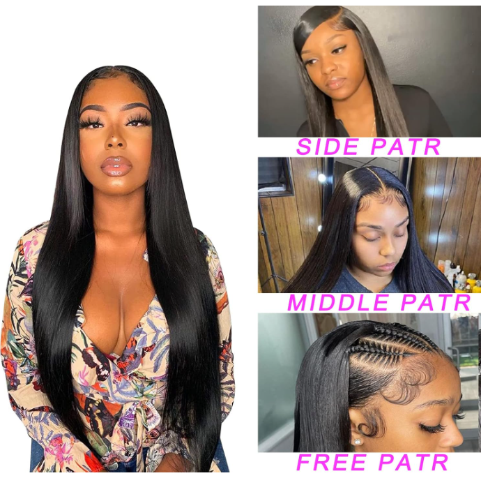 Straight Lace Front Wigs Human Hair 13x4 HD Lace 180 Density 24In Black