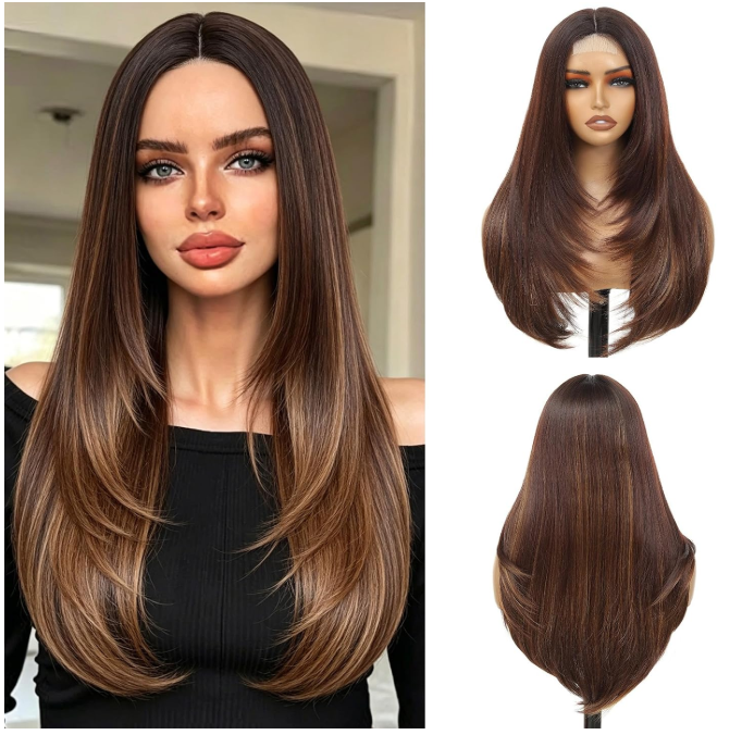 Brown Highlight Wigs for Women 26 Inch