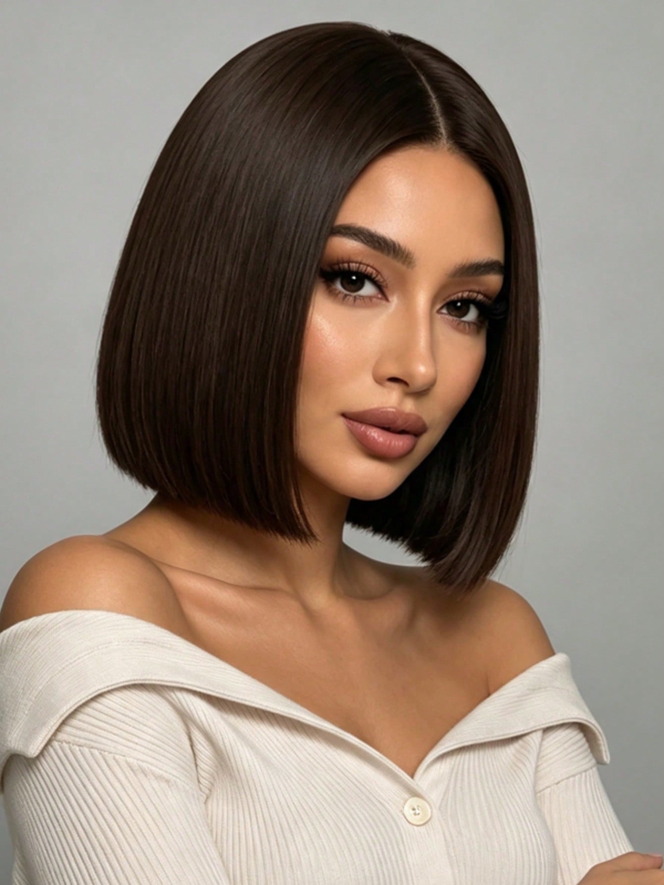 12 Inch Brown Middle Part Women's Wig