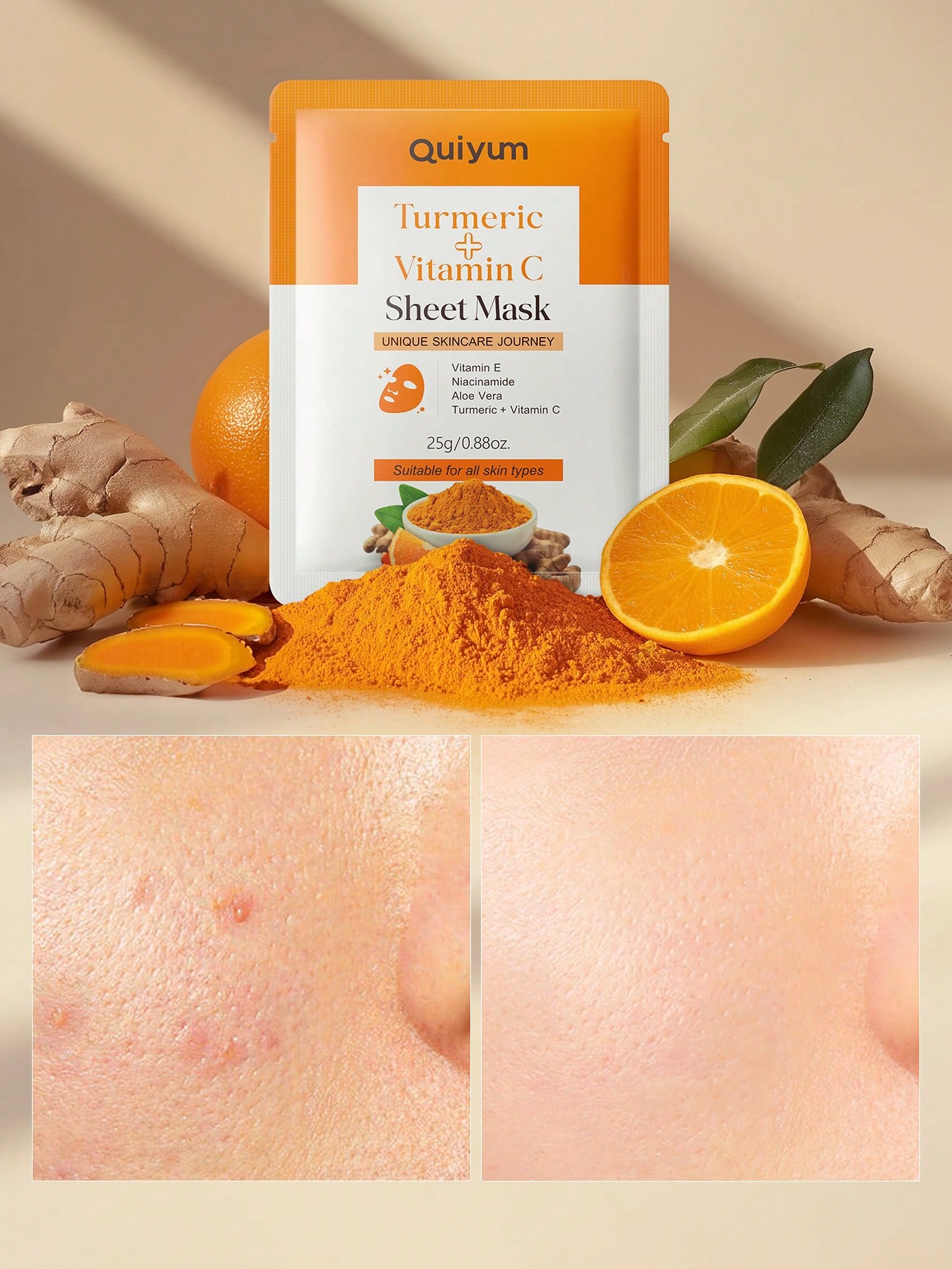 20pcs Hydrating Brightening Turmeric Vitamin C Face Mask