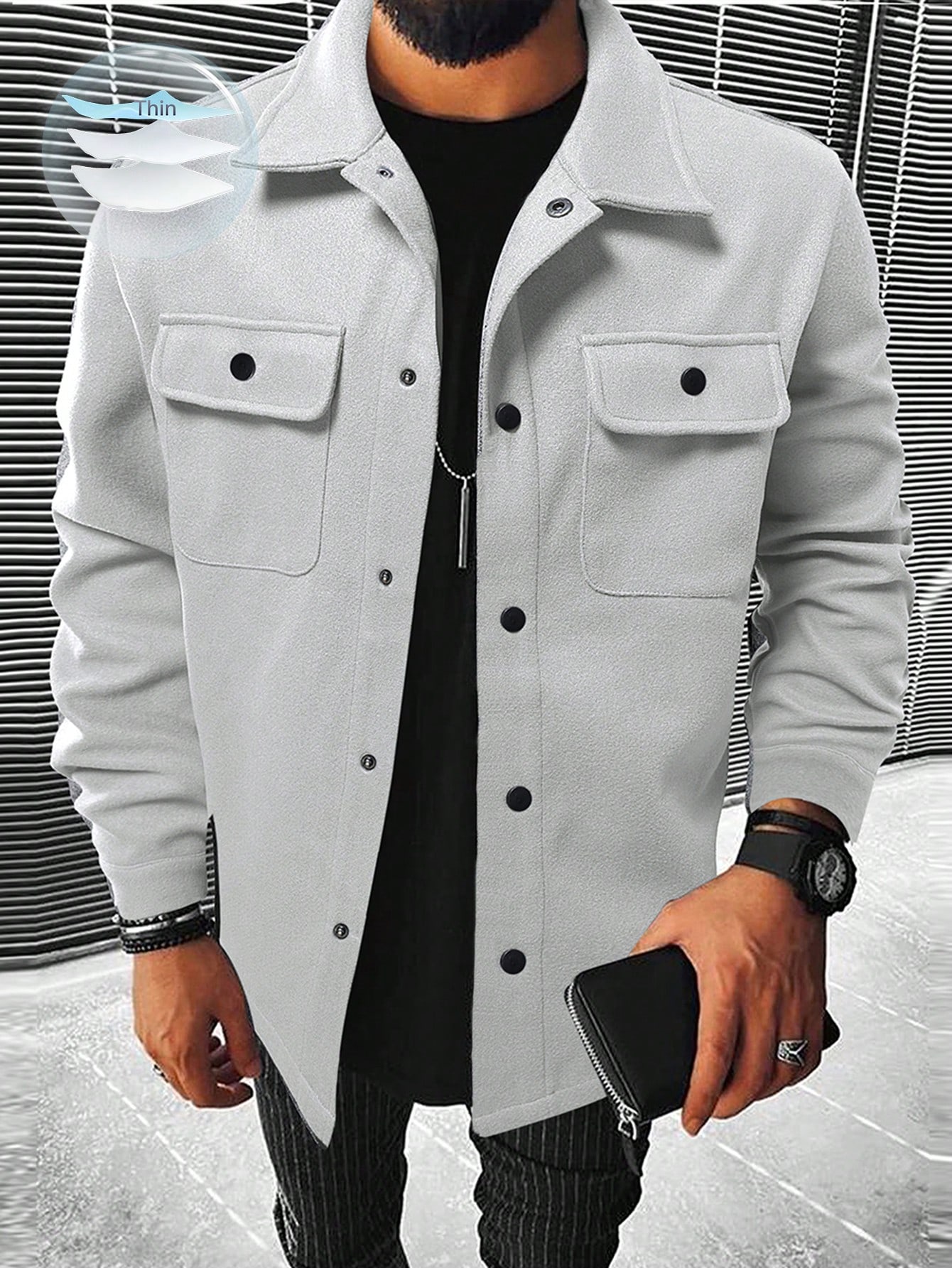 Long Sleeve Button Front Flap Pocket Overcoat