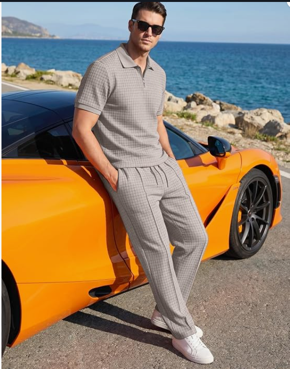 Mens Summer Outfits 2 Piece Sets Waffle Vacation Outfits