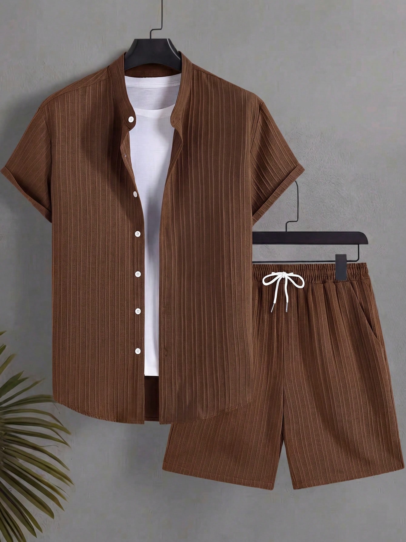 Short Sleeve Shirt And Drawstring Waist Shorts Set