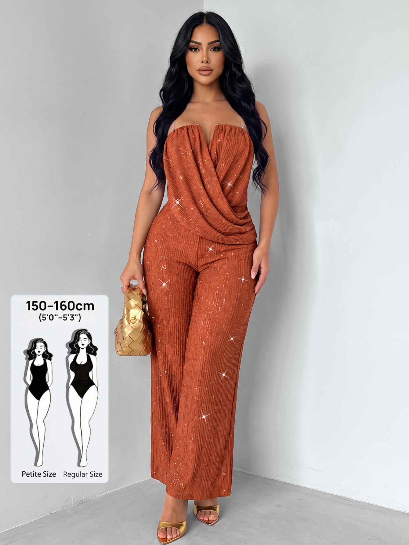 Party Strapless Ruched Draped Wide Leg Jumpsuit