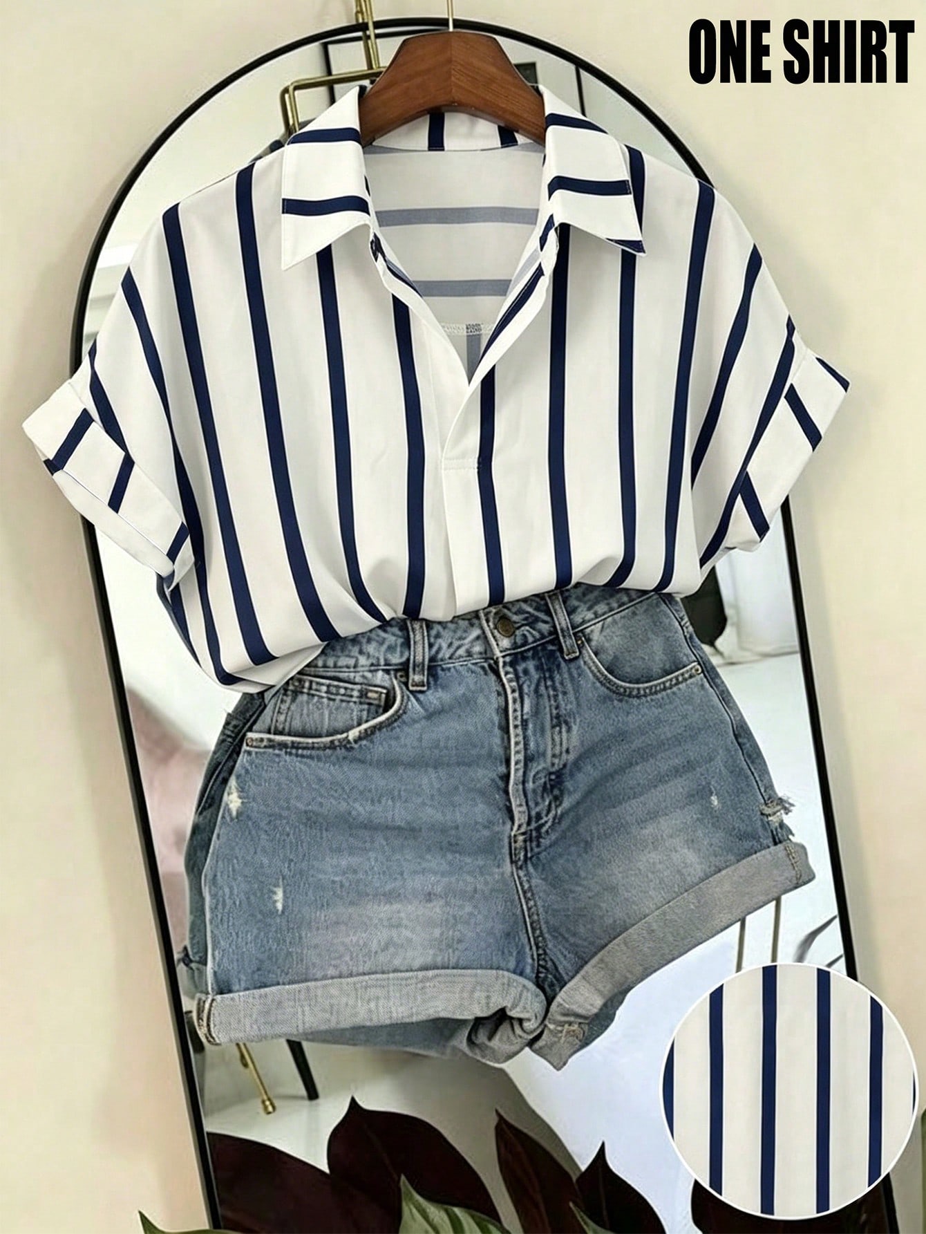 Loose Batwing Sleeve Navy And White Striped