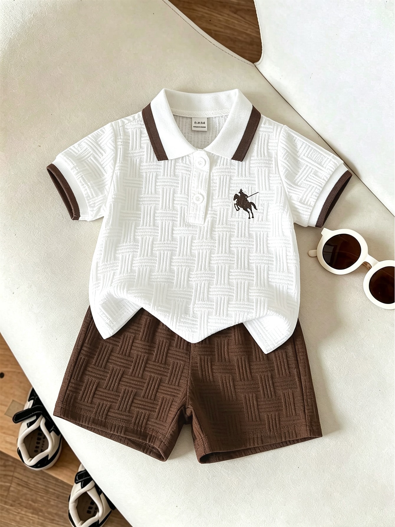 Baby Boy, Navy Blue Horse Print Summer Jacquard Polo