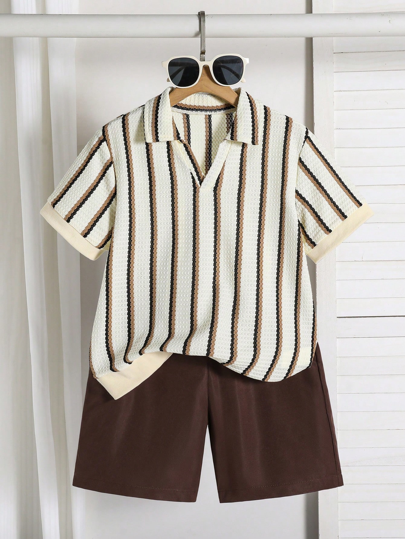 Striped Colorblock Short Sleeve T-Shirt And Shorts Casual