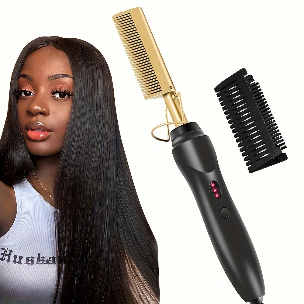 2-In-1 Electric Hair Straightener Brush, Copper